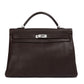 Hermes Kelly 40 Chocolate Brown PHW bag by Rewind Vintage Affairs, showcasing the classic structured design and rich leather texture.