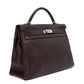 Hermes Kelly 40 Chocolate Brown PHW bag by Rewind Vintage Affairs, showcasing the classic structured design and rich leather texture.