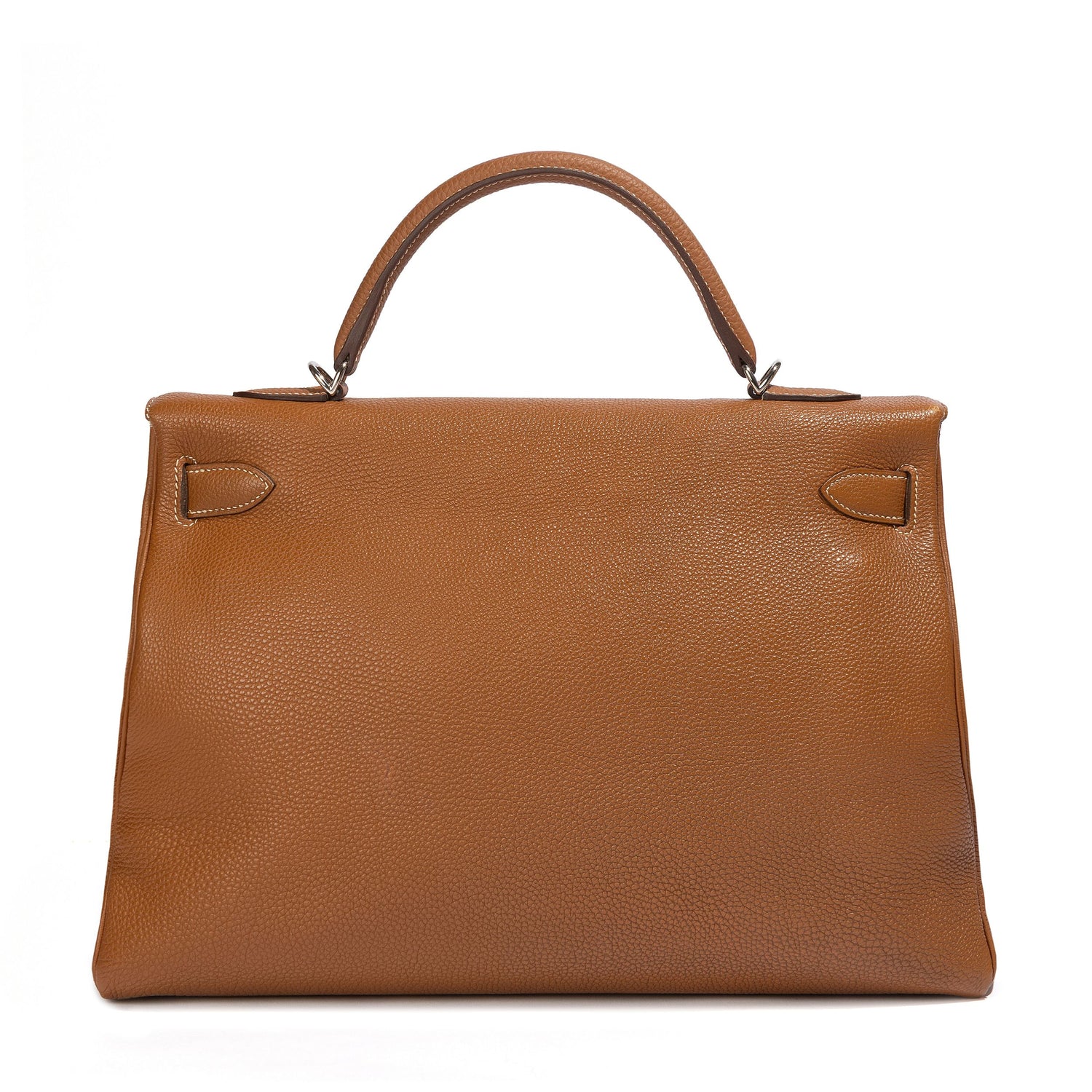 Hermès Kelly 40 Gold PHW top handle bag showing the back view with smooth leather finish and elegant gold hardware.