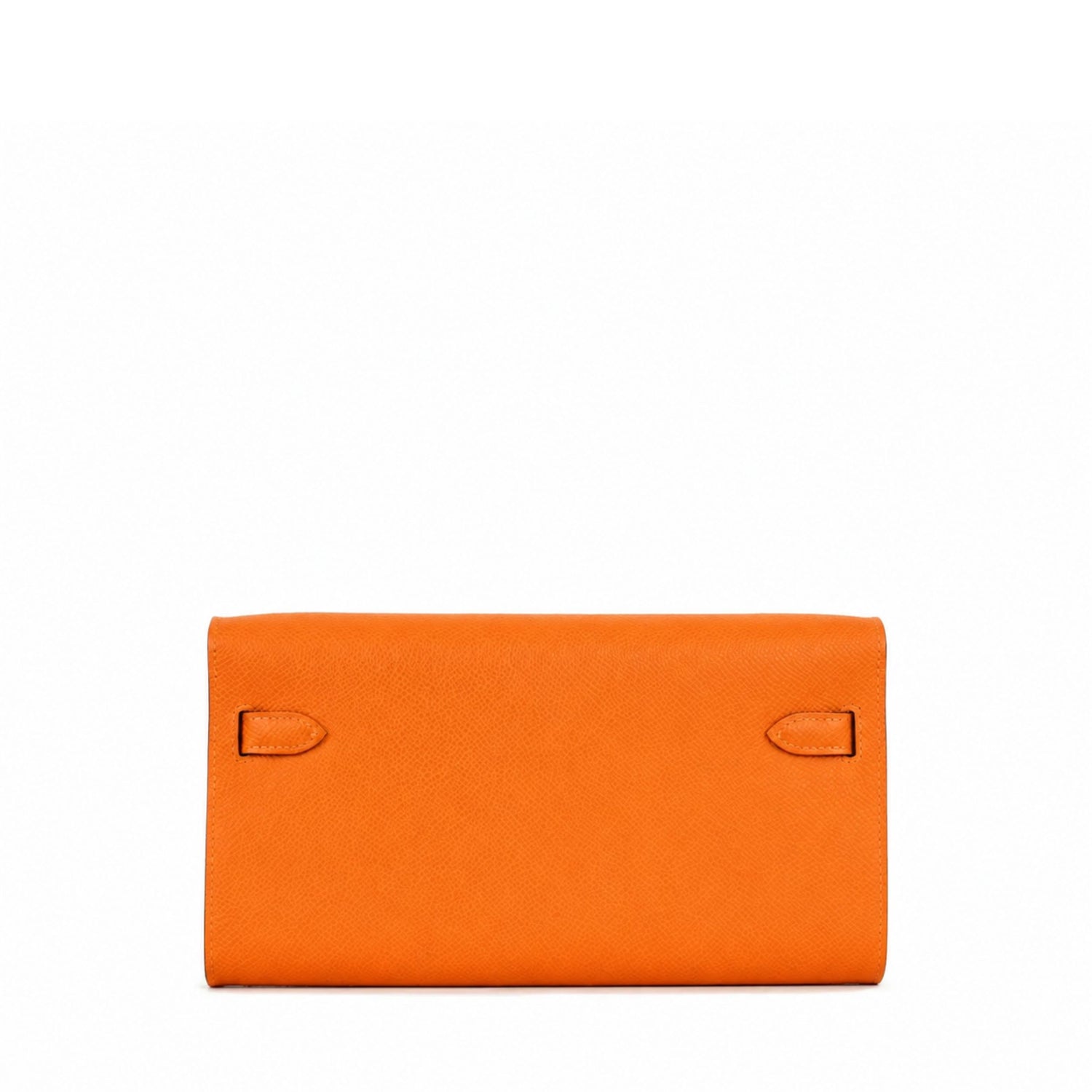 Hermès Kelly To Go wallet in GHW, shown from the back, featuring sleek leather design and gold hardware accents.