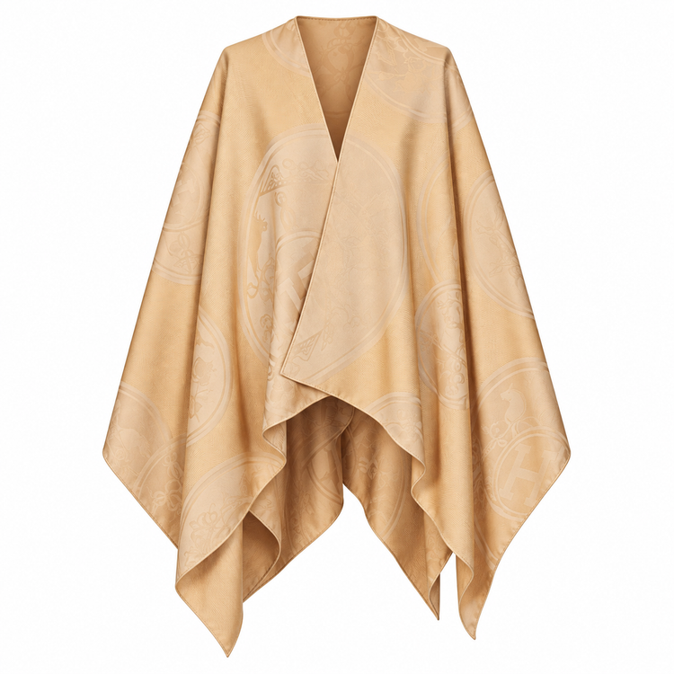 Hermès Cashmere New Libris Poncho in kraft-colored scarf, featuring soft, luxurious cashmere fabric and stylish design.