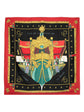 Hermès silk scarf featuring a detailed print of a galley ship and carriage scene, showcasing elegant design and vibrant colors.