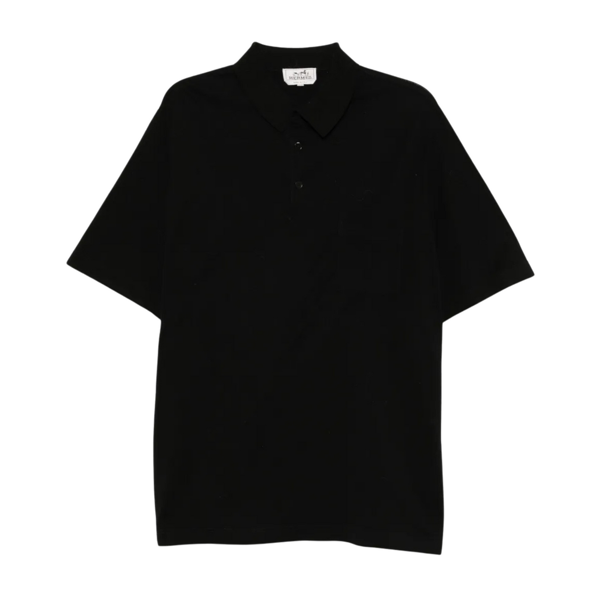 Hermès black cotton piqué polo top with classic collar and short sleeves