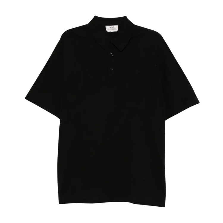 Hermès black cotton piqué polo top with classic collar and short sleeves