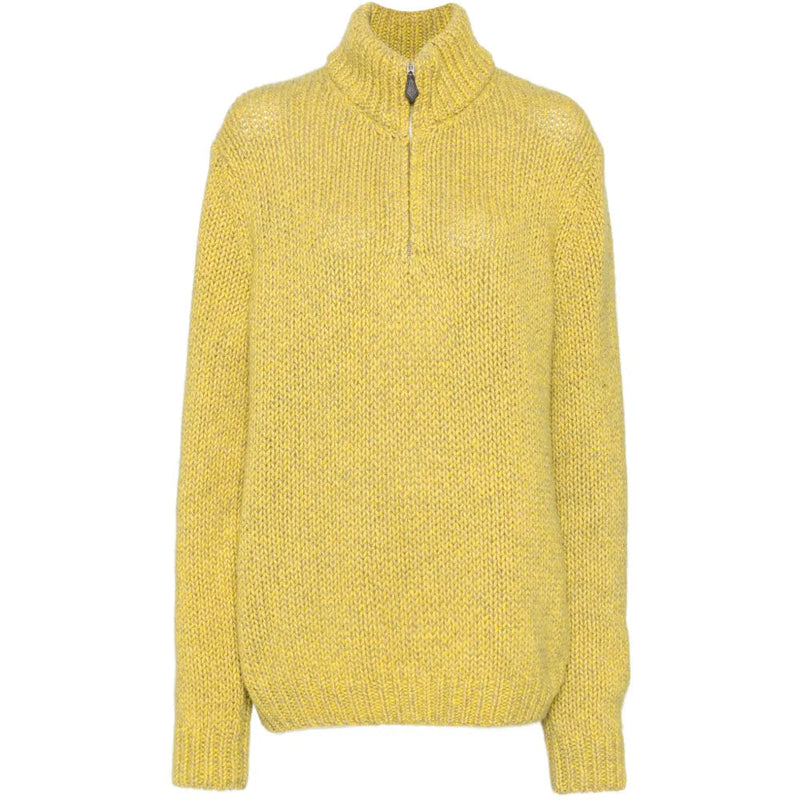 Hermès yellow cashmere quarter zip jumper, a luxurious women&