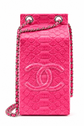 Chanel 2014 pink Python Lait de Coco milk carton clutch with snakeskin chain, vibrant hot pink, and textured leather details.