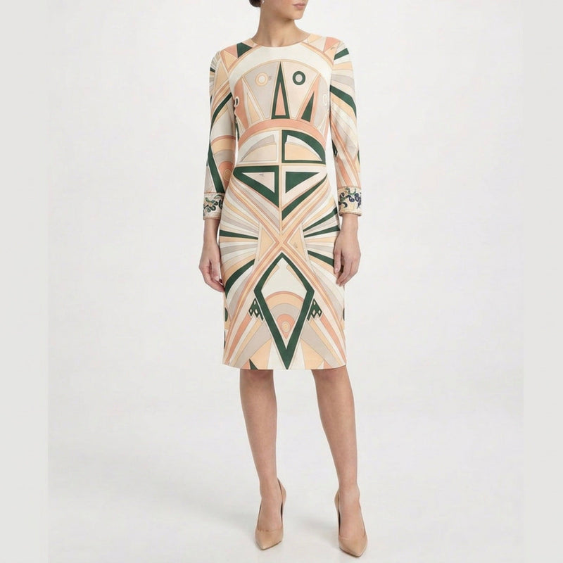 Geometric Print Long Sleeve Dress