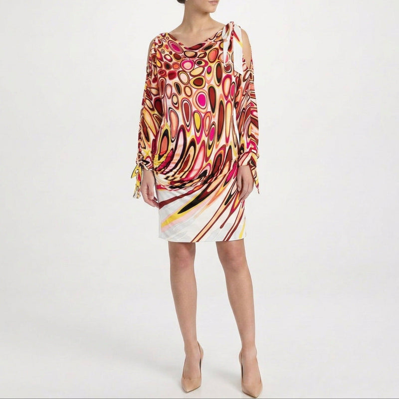Abstract Print Draped Dress
