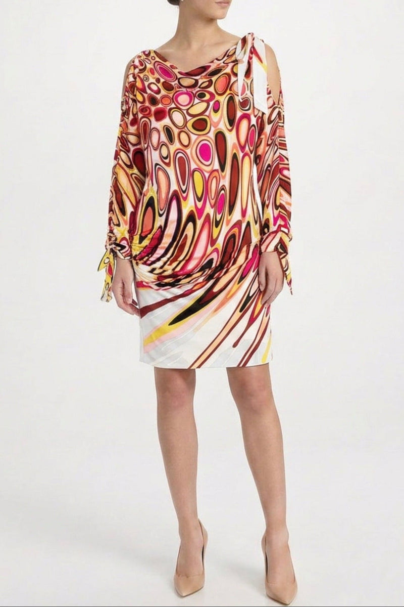 Emilio Pucci abstract print draped dress showcasing flowing fabric and vibrant, artistic pattern on a stylish women&