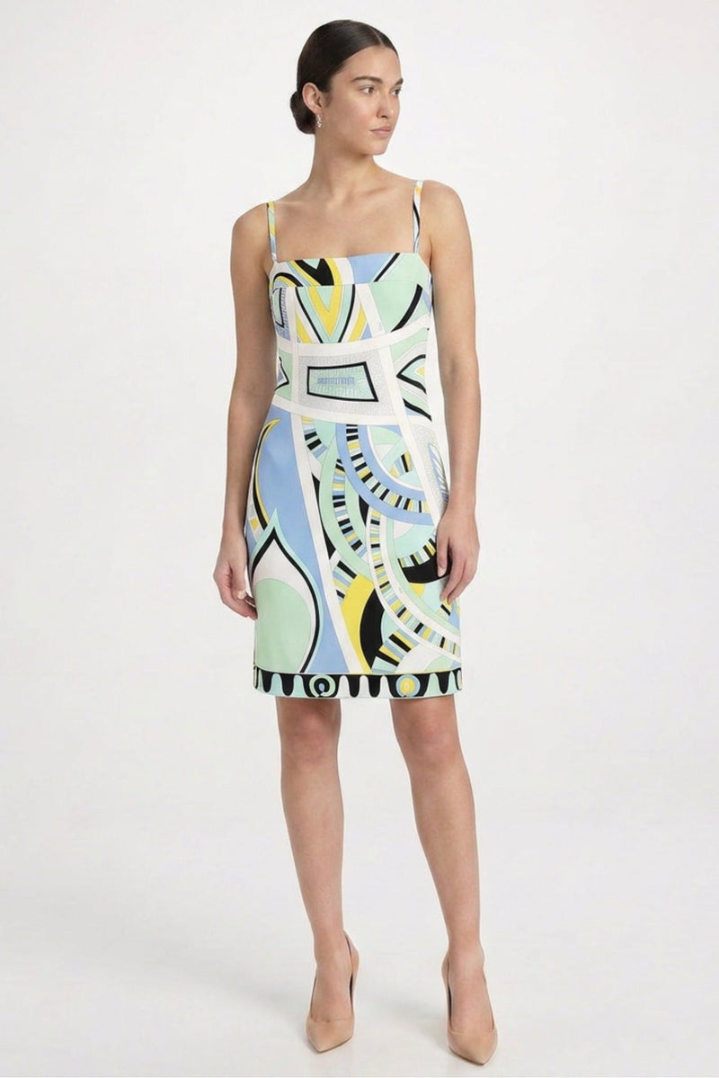 Elegant Emilio Pucci abstract print slip dress with flowing fabric and vibrant design, perfect for stylish occasions.