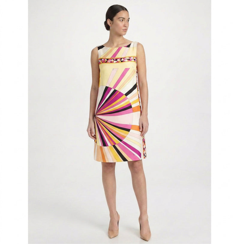 1960s Geometric Print Sleveless Dress