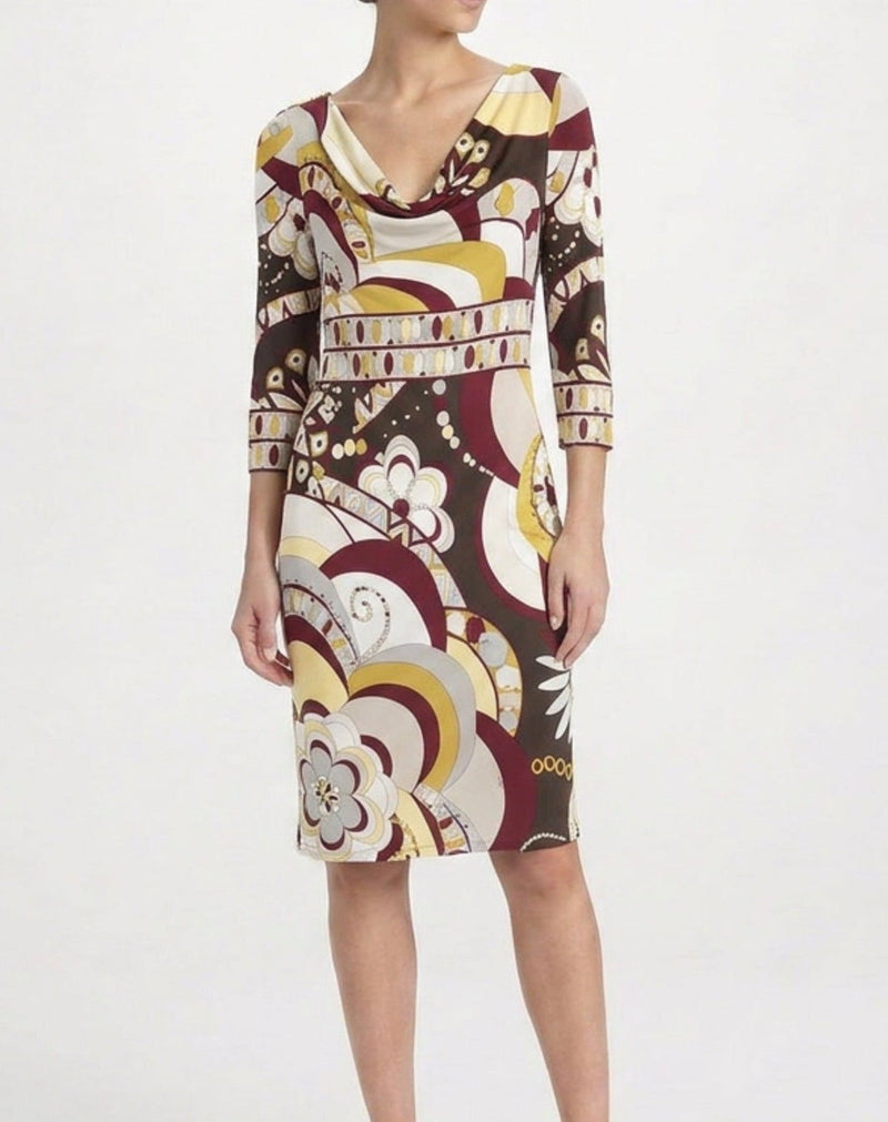 Emilio Pucci abstract print long sleeve dress with vibrant patterns, stylish and elegant for contemporary fashion.