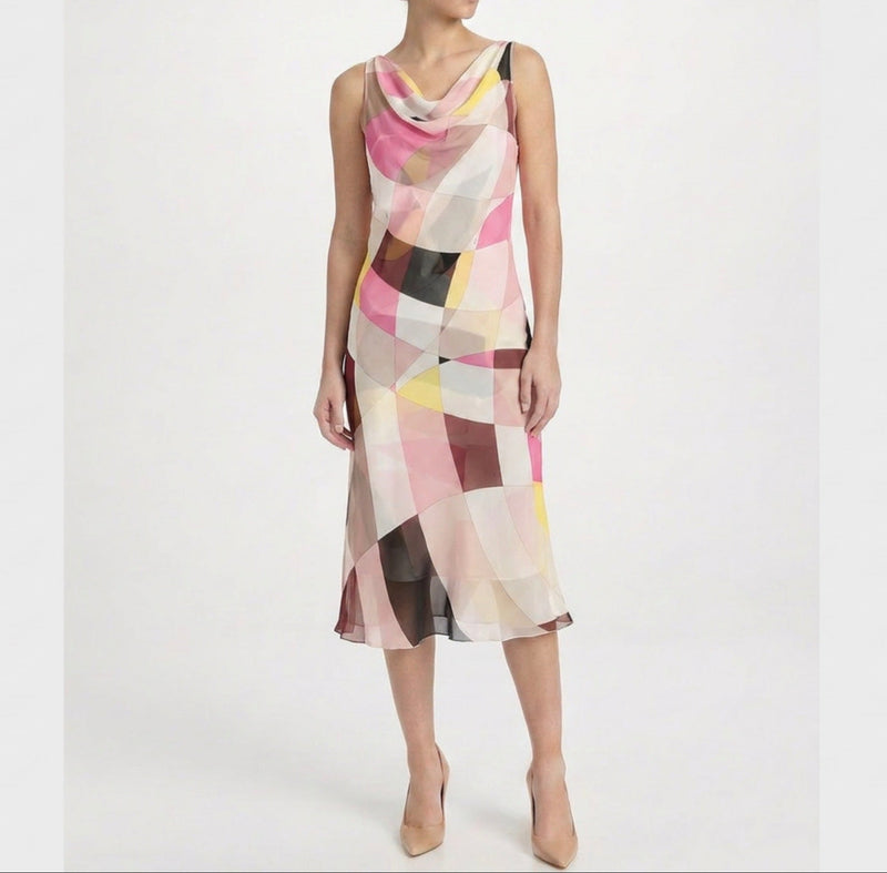 Geometric Print Tulle Flared Dress