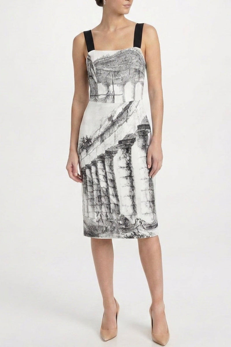 Dolce & Gabbana 2014 Greek Temple midi dress with flowing fabric and elegant draping, perfect for formal occasions.