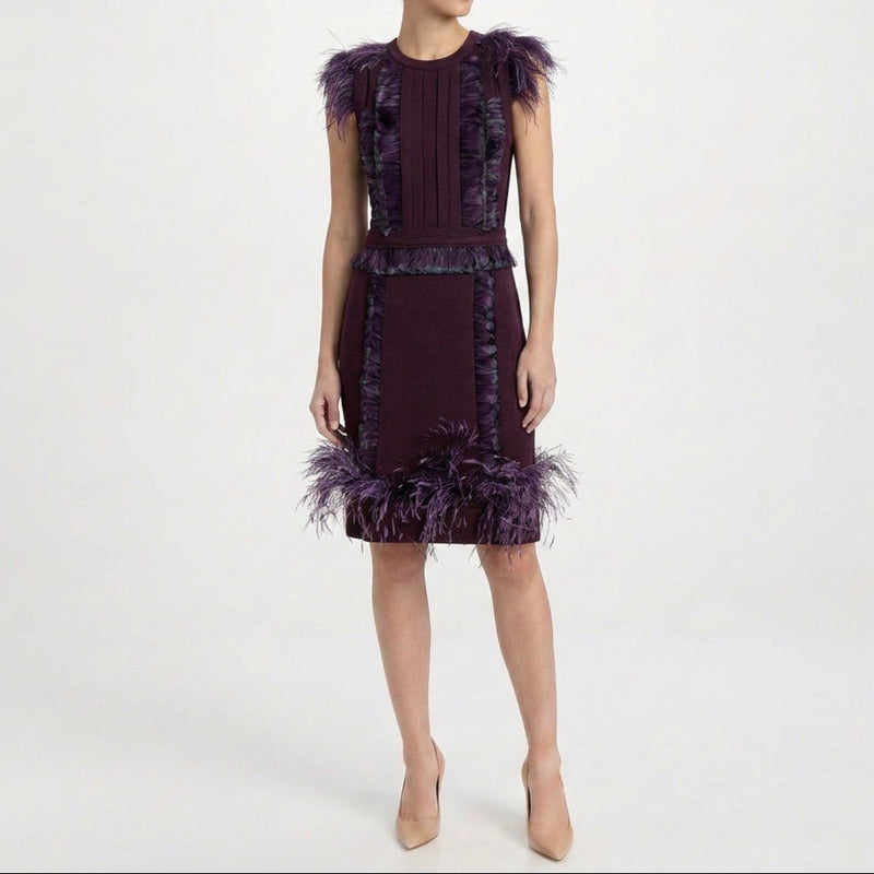 Purple Feather Wool Dress