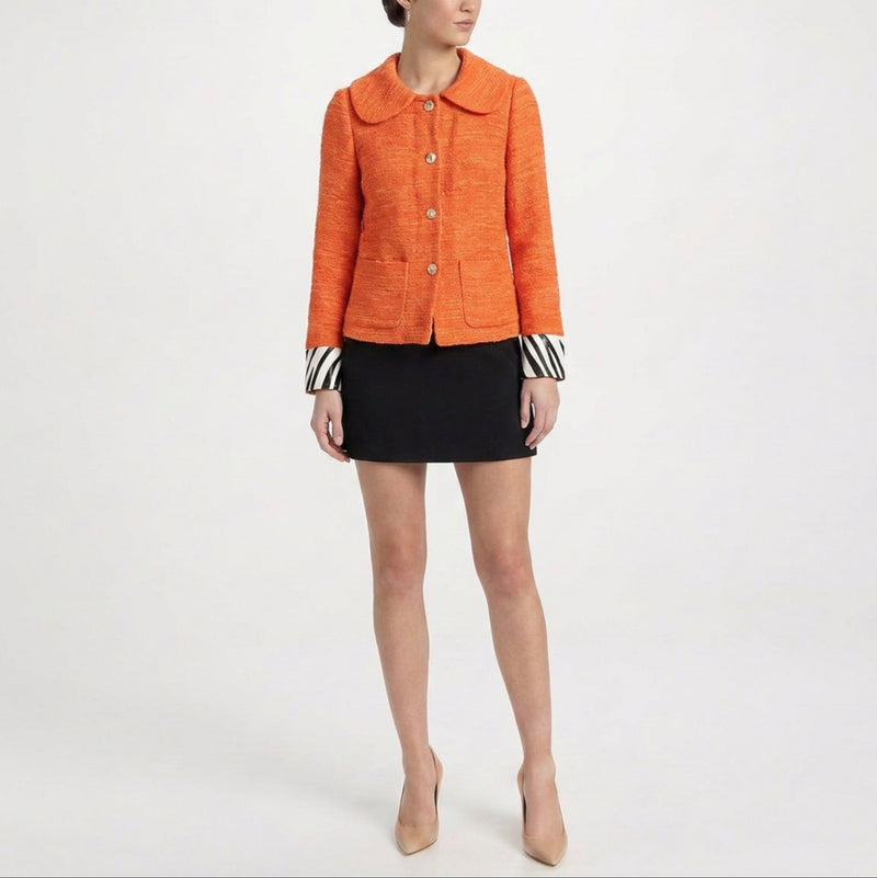 Orange Textured Jacket with Zebra Print Cuffs