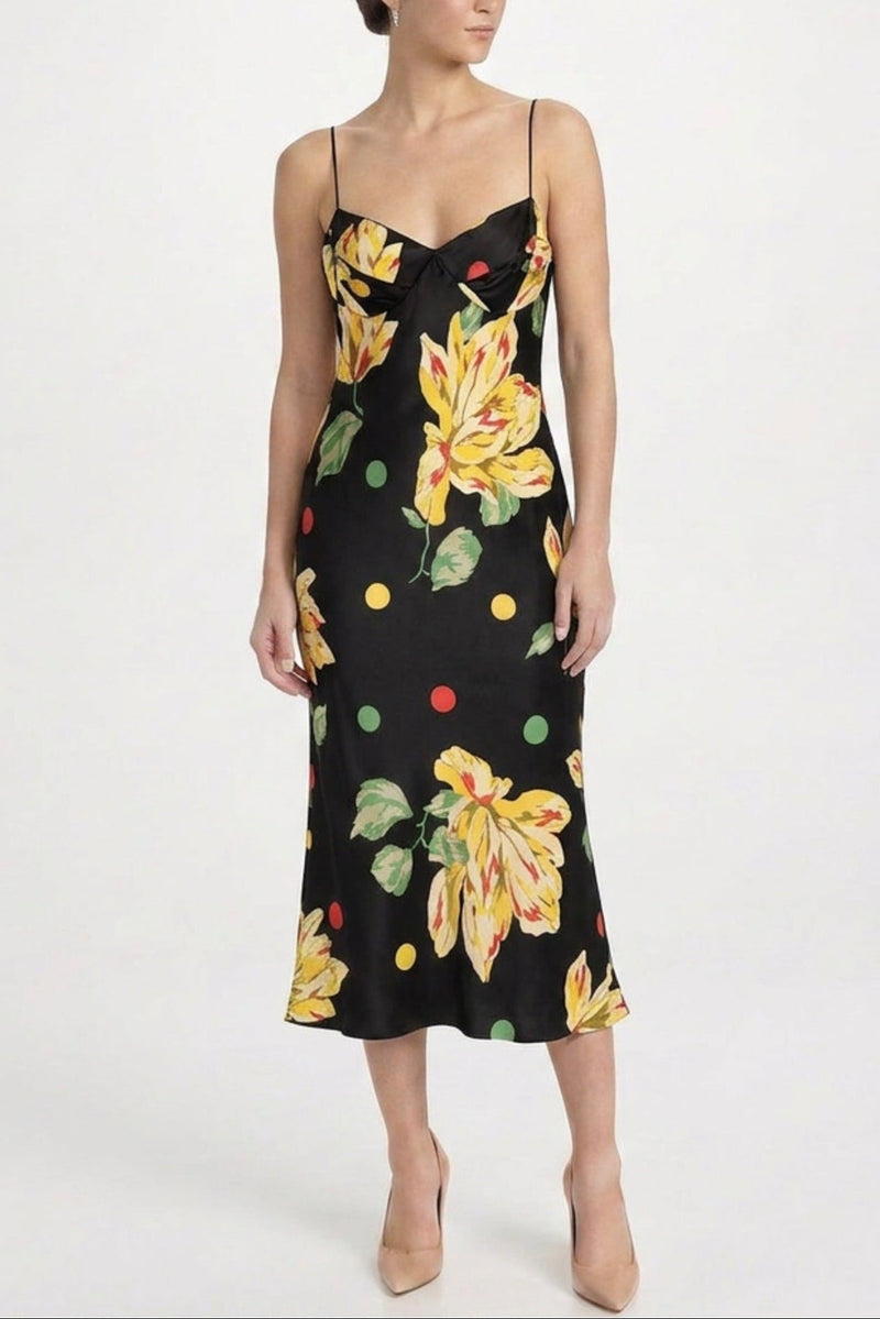 Floral silk slip dress from Other Designers, featuring a flowy design with vibrant floral patterns and lightweight fabric.