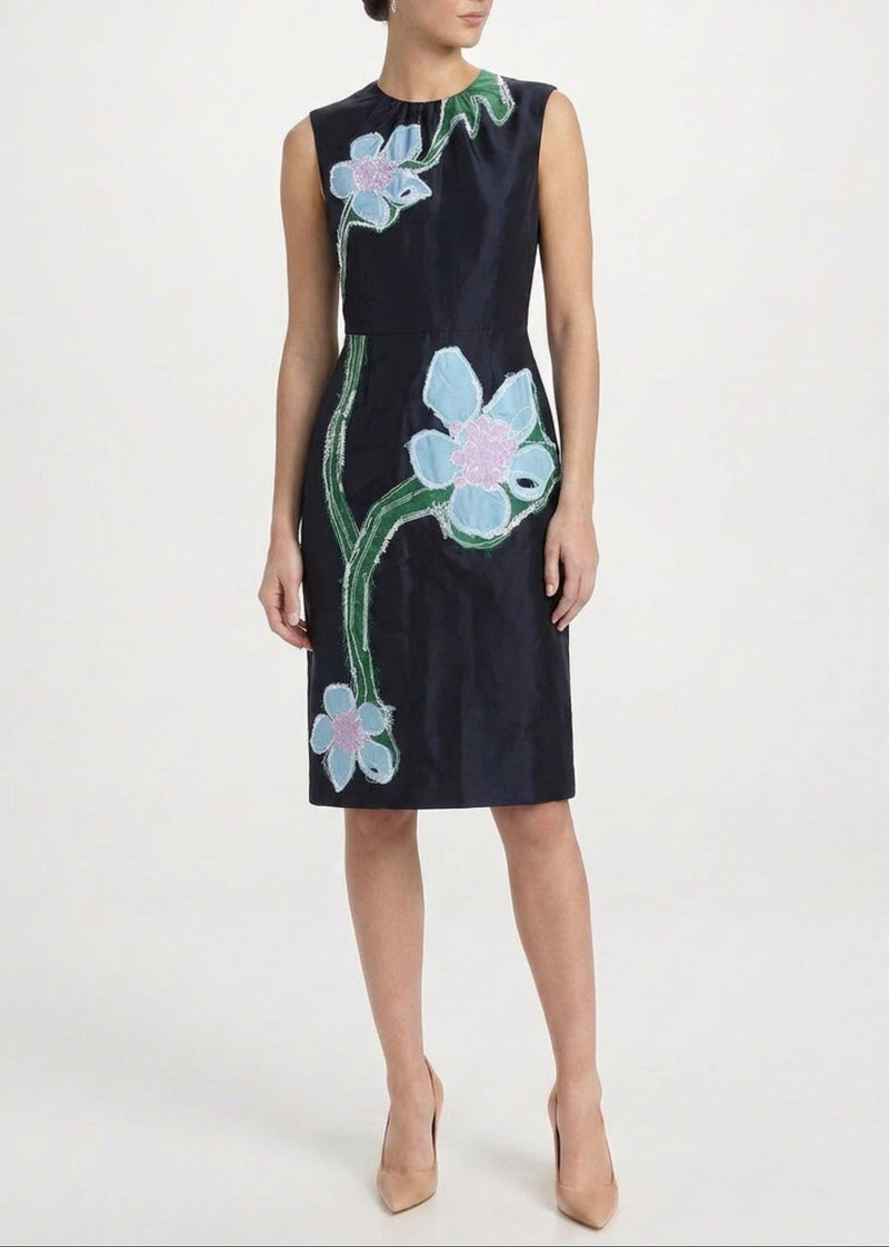 Navy Flower Appliqué Dress