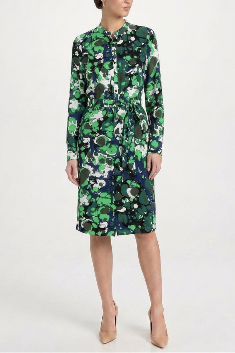 Green abstract print dress from Other Designers, featuring a flowing silhouette and vibrant artistic pattern.