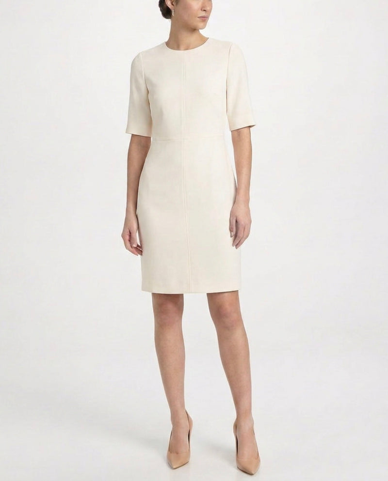 Ivory Tailored Wool Midi Dress
