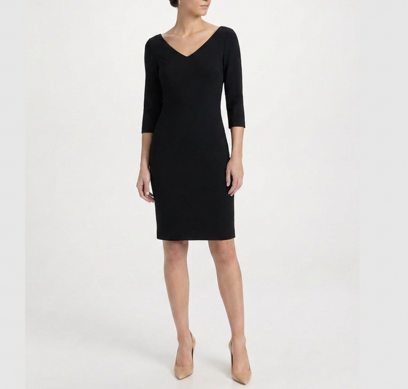 Black V-Neck Tailored Midi Dress