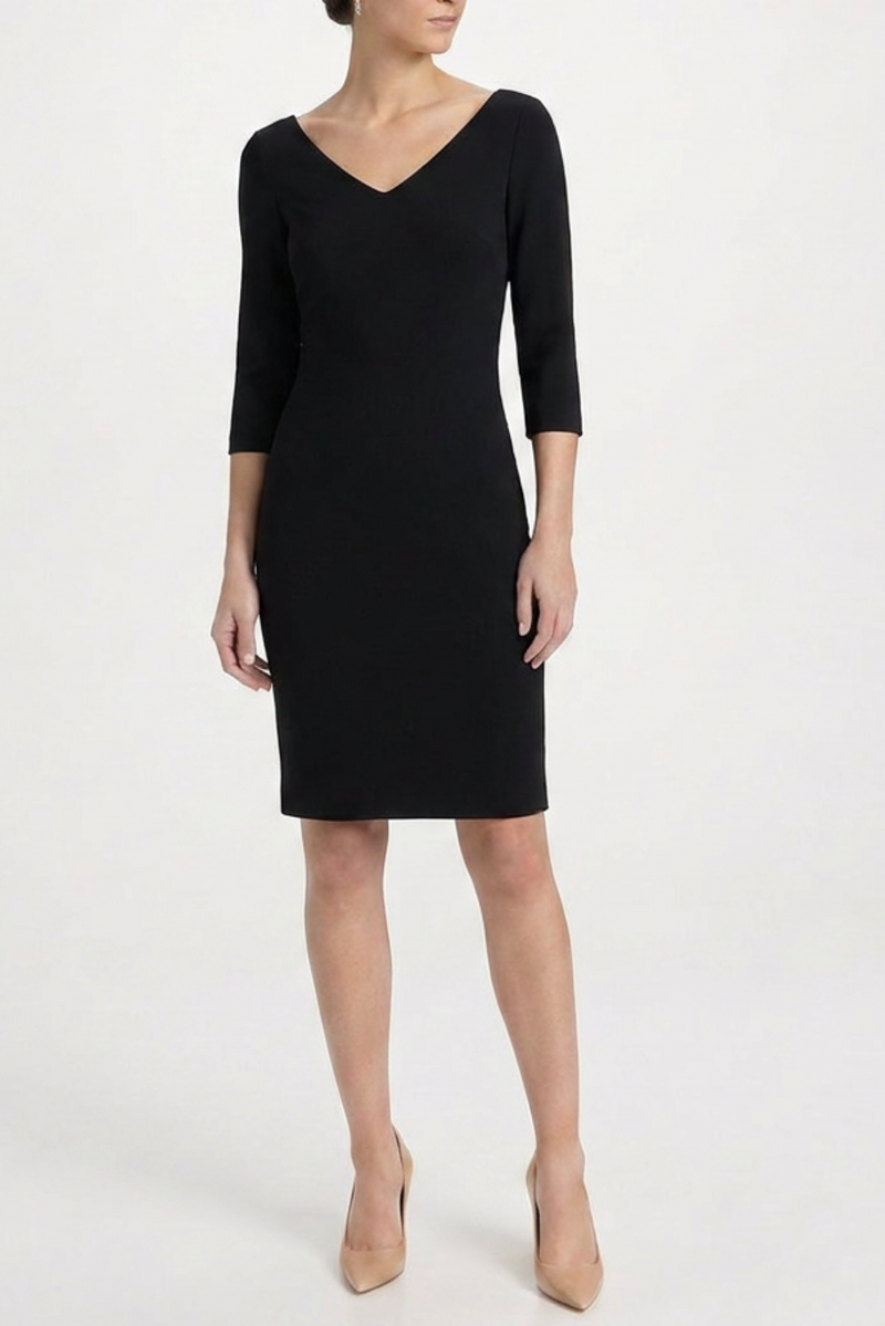 Black V-neck tailored midi dress by Dolce & Gabbana, featuring a sleek fit and elegant design.