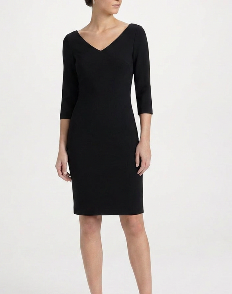Black V-neck tailored midi dress by Dolce & Gabbana, featuring a sleek fit and elegant design.