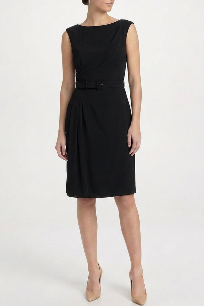 Valentino draped belted dress with flowing fabric and elegant design, displayed on a mannequin.