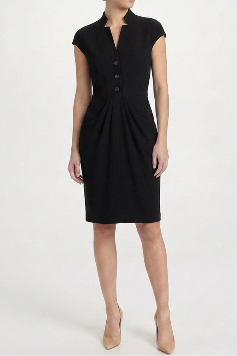 Tailored Black Wool Draped Dress