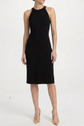 Black draped viscose maxi dress by Prada, showcasing a flowing silhouette and elegant draping fabric.