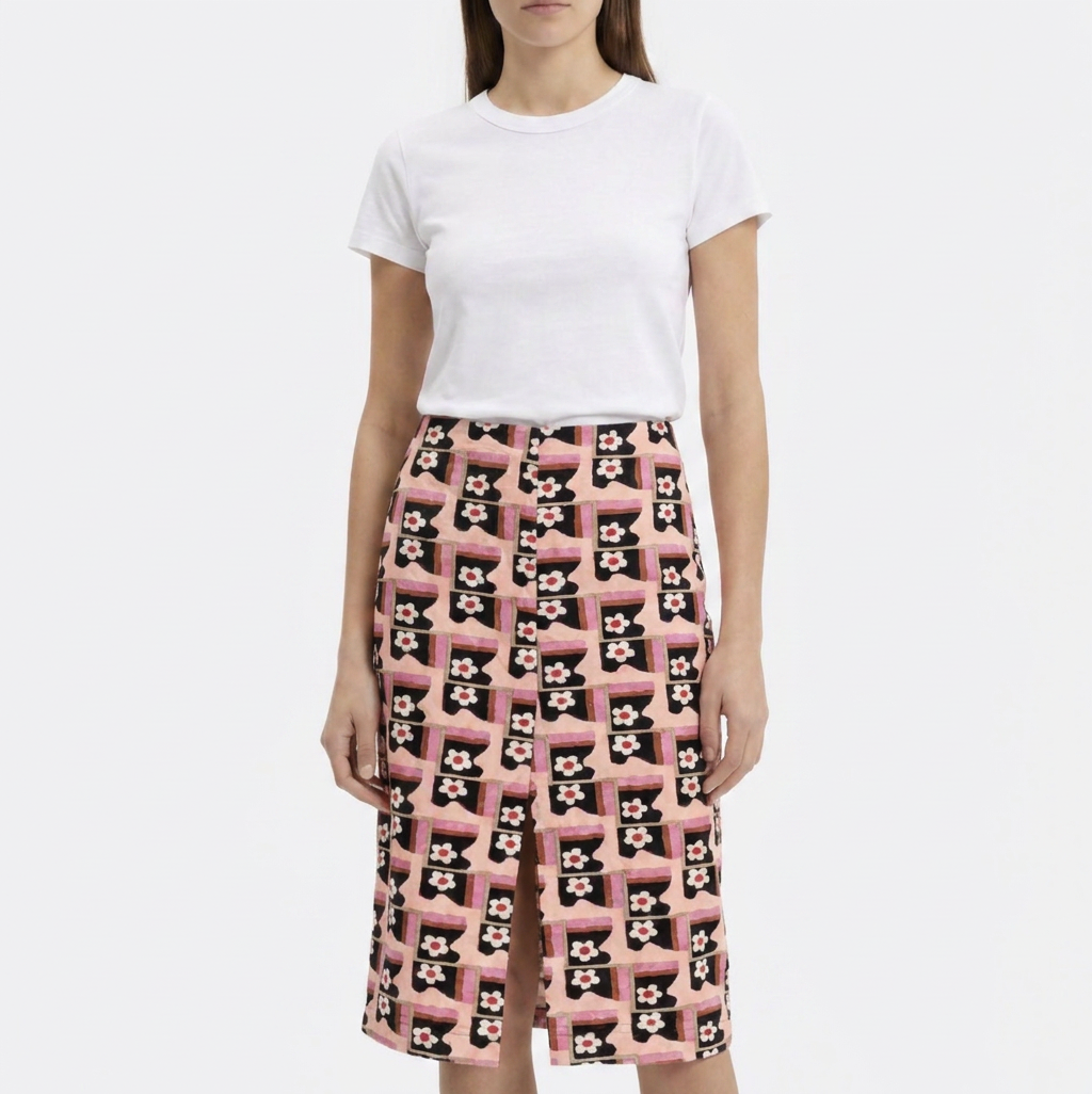 Prada cloqué jacquard floral pencil skirt with intricate woven floral pattern and tailored fit, stylish for elegant occasions.