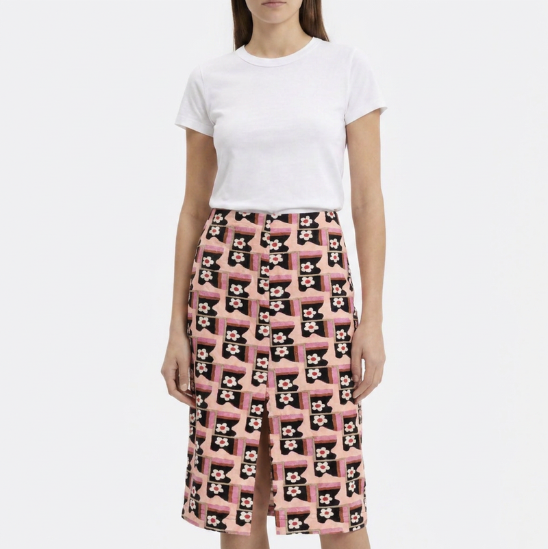 Prada cloqué jacquard floral pencil skirt with intricate woven floral pattern and tailored fit, stylish for elegant occasions.