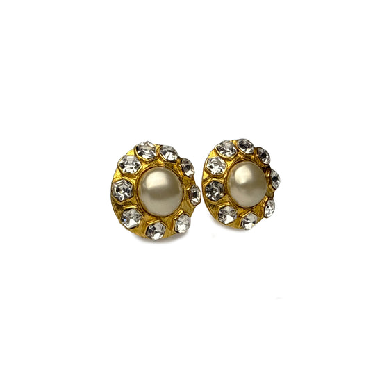 Vintage Pearl & Crystals Flower Earrings