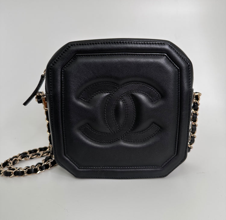 Chanel Camera Bag Small White Quilted Lambskin Gold in 2023