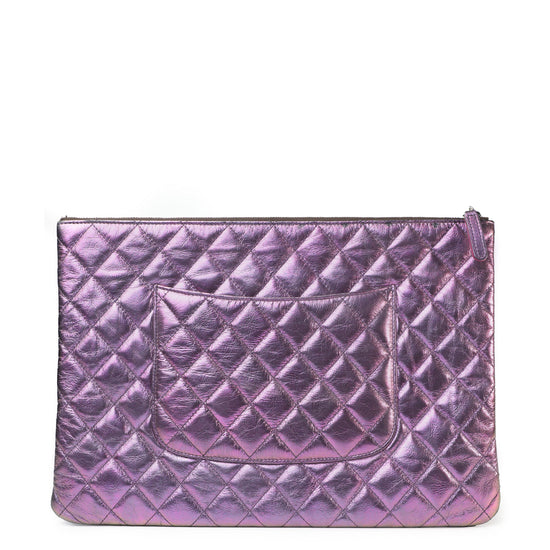 Iridescent Purple Quilted O-Case Large Clutch