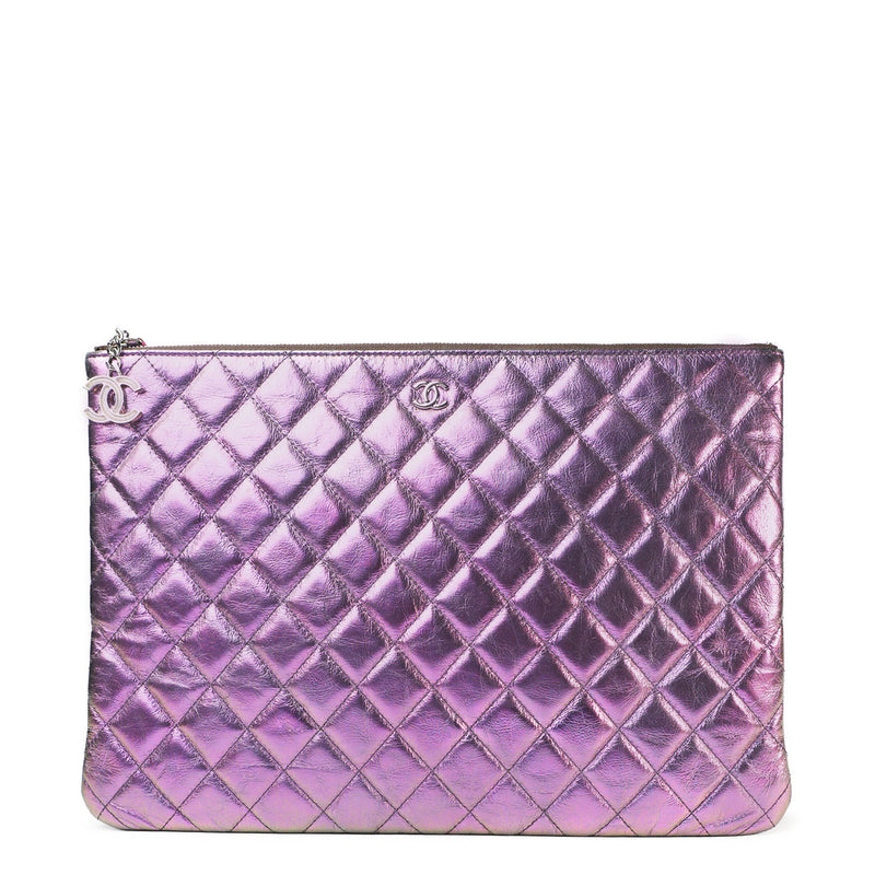 Iridescent Purple Quilted O-Case Large Clutch