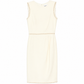 Chanel sleeveless cream wool tweed sheath dress with scalloped trim, elegant and tailored for sophisticated style.