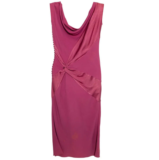 Pink silk dress by John Galliano, elegant dress with flowing fabric and sophisticated design, showcased on a model.