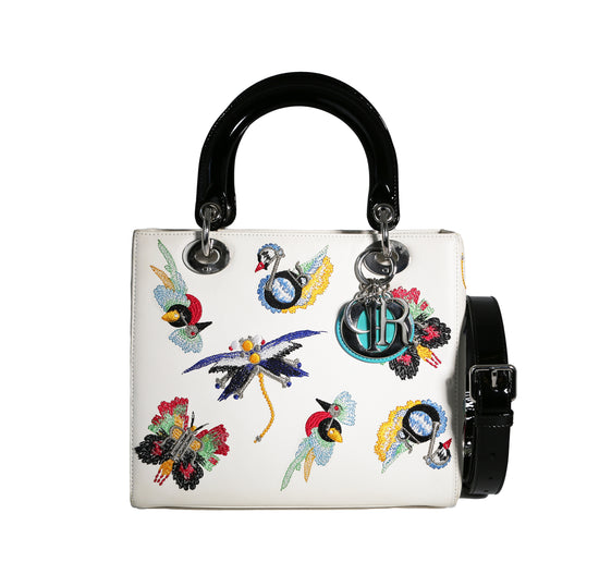 Medium Lady Dior Smooth Calfskin Animals Embroidery