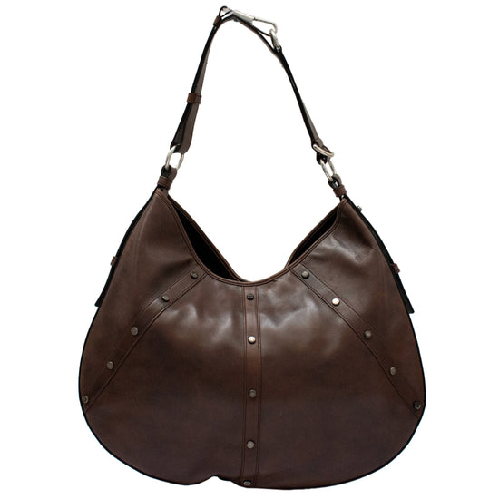 Studded Brown Leather Hobo Bag