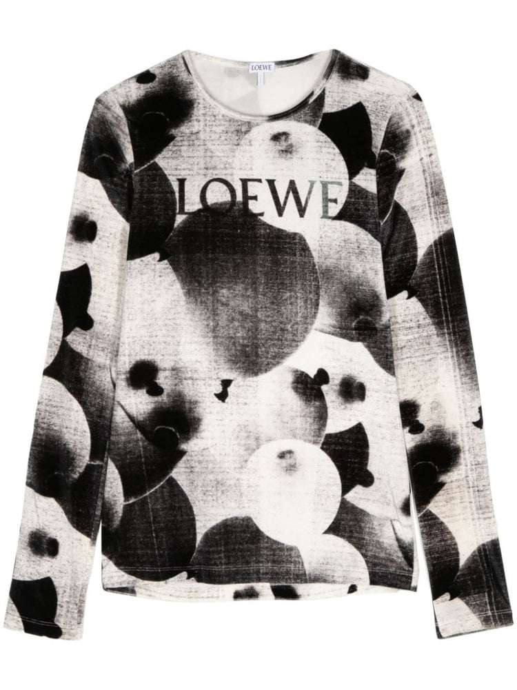 Loewe black balloon-printed long-sleeve top with relaxed fit and bold graphic design, made from soft fabric.