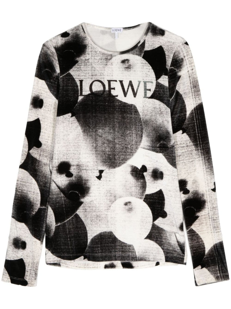 Loewe black balloon-printed long-sleeve top with relaxed fit and bold graphic design, made from soft fabric.