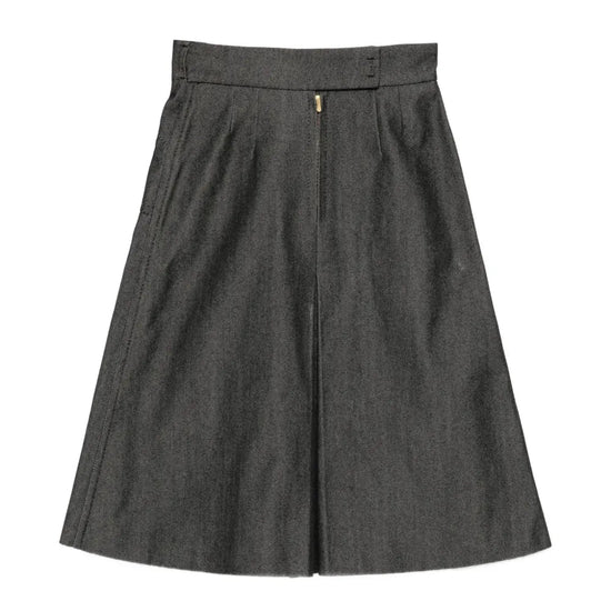 Back view of Louis Vuitton A-Line denim midi skirt, showcasing classic denim fabric and stylish silhouette.
