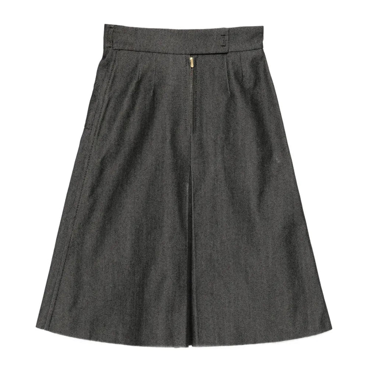 Back view of Louis Vuitton A-Line denim midi skirt, showcasing classic denim fabric and stylish silhouette.
