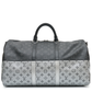 Louis Vuitton Eclipse Monogram Keepall Bandoulière 50 in grey and black Monogram canvas with rolled top handles, zip-top silver and oversized Louis Vuitton logo detail.