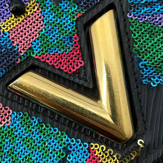 Louis Vuitton Epi Sequin Bird Twist Wallet On Chain shoulder bag with colorful sequin bird design and chain strap.