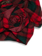 Louis Vuitton Fall 2004 tartan mini cape with oversized rosette in red, burgundy and deep green plaid, shown as a Marc Jacobs runway piece.