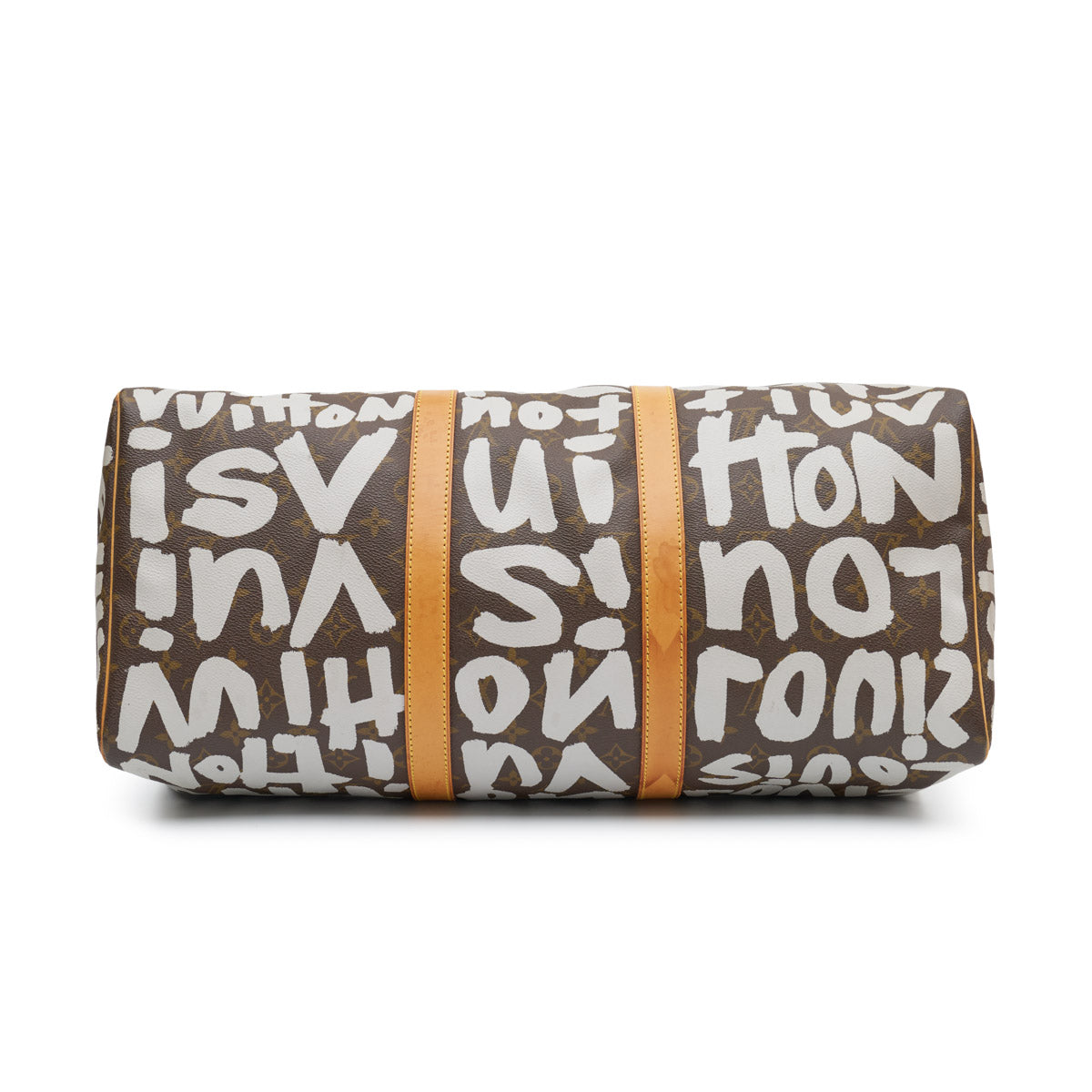 Louis Vuitton Stephen Sprouse Graffiti Keepall 50 travel bag with vibrant graffiti design and leather handles.
