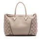 Louis Vuitton Veau Cachemire Tote PM handbag in beige grained leather with tonal Monogram embroidered side panels, double top handles and gold-tone hardware.