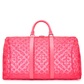 Louis Vuitton Virgil Abloh Mesh Pink Keepall Bandoulière 50 in bright pink monogram mesh with matching leather handles and silver-tone hardware.